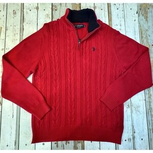 U. S. POLO ASSN. 1/4 Zip Pullover Sweater Men's Size XL Red Ribbed Cable Knit